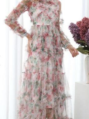 Rosedress knock off of Mac Duggal Floral Chiffon Balloon Sleeve Midi